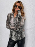 Shein Snakeskin Print Bishop Sleeve Blouse