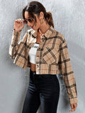  | SHEIN EZwear Plaid Patched Pocket Drop Shoulder Crop Shirt | Blouse | Shein | OneHub