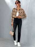 SHEIN EZwear Plaid Patched Pocket Drop Shoulder Crop Shirt