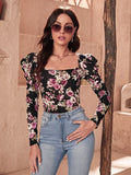 SHEIN Floral Print Gigot Sleeve Tee