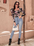 SHEIN Floral Print Gigot Sleeve Tee