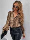 SHEIN Snakeskin Print Bishop Sleeve Blouse