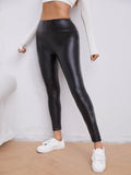 Shein BAE Solid Skinny PU Leather Trousers