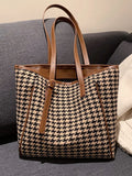 SHEIN Houndstooth Knot Detail Shoulder Tote Bag