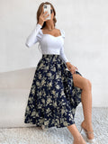 Shein Allover Floral Print Ruffle Hem Skirt