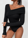  | Shein Asymmetrical Neck Waffle Knit Tee Bodysuit | Bodysuit | Shein | OneHub