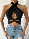 SHEIN Twist Front Cut Out Crop Halter Top