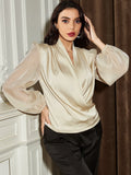  | Shein Fold Pleated Lantern Sleeve Satin Blouse | Blouse | Shein | OneHub