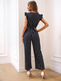  | SHEIN Striped Print Ruffle Trim Belted Jumpsuit | Jumpsuit | Shein | OneHub