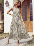 SHEIN Striped Notched Neck Ruffle Hem Dress