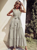 SHEIN Striped Notched Neck Ruffle Hem Dress