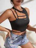 SHEIN Asymmetrical Neck Patch Detail Racerback Crop Top