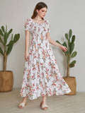 Shein Floral Square Neck Shirred A-line Dress