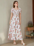 Shein Floral Square Neck Shirred A-line Dress