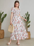 Shein Floral Square Neck Shirred A-line Dress