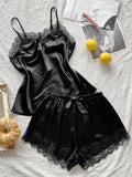 Shein Eyelash Lace Satin Cami PJ Set