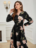  | SHEIN Floral Print Lantern Sleeve Belted Dress | Dress | Shein | OneHub