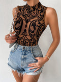 Shein Baroque Print Mock Neck Bodysuit Without Lingerie Set