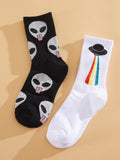 Shein 2pairs Graphic Crew Socks