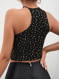 SHEIN SXY Allover Heart Print Asymmetrical Crop Top