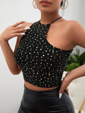 SHEIN SXY Allover Heart Print Asymmetrical Crop Top