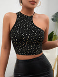 SHEIN SXY Allover Heart Print Asymmetrical Crop Top