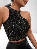 SHEIN SXY Allover Heart Print Asymmetrical Crop Top