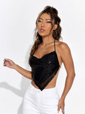  | SHEIN BAE Draped Bandana Hem Tie Backless Crop Sequin Halter Top | Top | Shein | OneHub