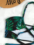  | SHEIN Palm Leaf Print Criss Cross Halter Bikini Swimsuit | Lingerie | Shein | OneHub