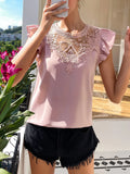  | SHEIN EMERY ROSE Contrast Guipure Lace Ruffle Sleeve Blouse | Blouse | Shein | OneHub