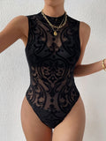 Shein Baroque Print Mock Neck Bodysuit Without Lingerie Set