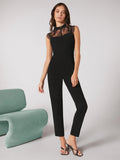 SHEIN BIZwear Zip Back Contrast Lace Sleeveless Jumpsuit