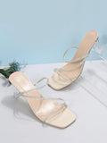 SHEIN Women Rhinestone Decor Chunky Heeled Sandals, Fashion PVC Mule Sandals