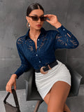 SHEIN Button Front Sheer Shirt Without Bra