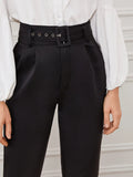  | Shein Solid Eyelet Buckle Belted Tailored Pants | Pants | Shein | OneHub