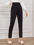  | Shein Solid Eyelet Buckle Belted Tailored Pants | Pants | Shein | OneHub