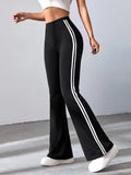 SHEIN EZwear Striped Tape Flare Leg Pants