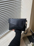 SHEIN Crocodile Embossed Flap Square Bag With Wristlet