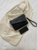 SHEIN Crocodile Embossed Flap Square Bag With Wristlet