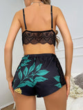  | SHEIN Floral Print Contrast Lace Scallop Trim Cami Top & Shorts PJ Set | Lingerie | Shein | OneHub