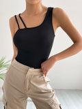 SHEIN EZwear Solid Asymmetrical Neck Bodysuit