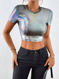 SHEIN ICON Holographic Crop Tee