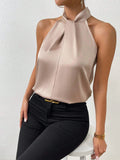  | SHEIN Frenchy Solid Satin Halter Neck Blouse | Tee | Shein | OneHub