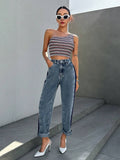 SHEIN DAZY Contrast Side Seam Straight Leg Jeans