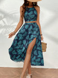  | SHEIN VCAY Tropical Print Tie Back Cami Top & Split Thigh Skirt | Top and Pant Set | Shein | OneHub