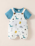  | SHEIN Baby Boy Button Detail Tee & Dinosaur Print Overall Romper Set | Dress | Shein | OneHub