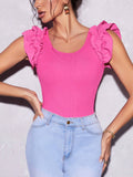 SHEIN Privé Ruffle Trim Solid Tee