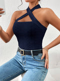 SHEIN Privé Criss Cross Halter Top