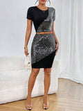  | SHEIN Privé Contrast Sequin Crop Tee & Bodycon Skirt | Top and Pant Set | Shein | OneHub