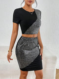  | SHEIN Privé Contrast Sequin Crop Tee & Bodycon Skirt | Top and Pant Set | Shein | OneHub